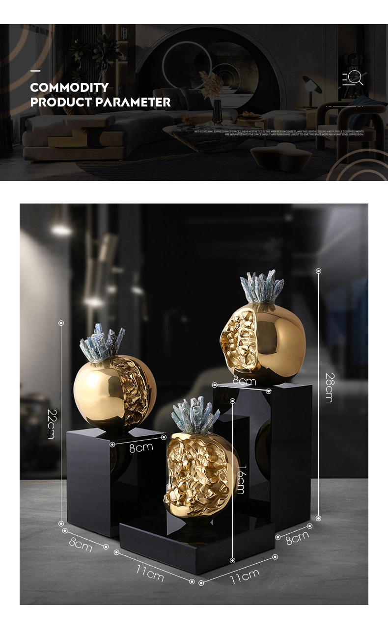 Light Luxury Modern Furnishing Natural Crystal Brass Pomegranate Ornaments Display Accessories Gifts Home Decor