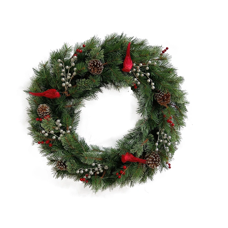 30′′ Artificial Pre-Lit Bristle Christmas Wreath for Outside Home Decoration