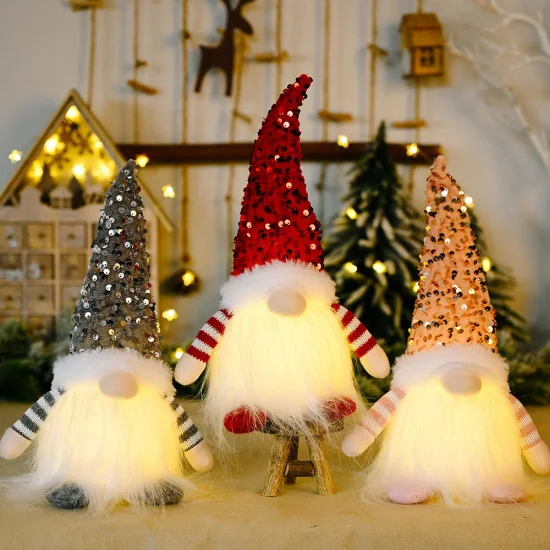 Gnomo di Natale fornisce ornamenti di peluche Decorazioni natalizie con luce a LED